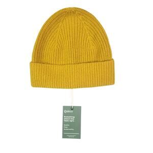 NWT Quince Mongolian Cashmere Ribbed Knit Beanie Hat M/L Mustard Yellow Unisex